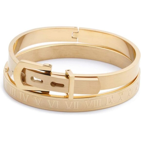 Gold Silver Plated Bracelets for Men Women Roman Numeral Bangle Bracelet - Picture 6 of 7